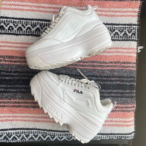 Womens Fila Disruptor Platform Wedge Athletic Shoe - White - Size 8